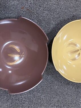 Vintage Wheat Motif Melamine Bowls - Brown & Yellow